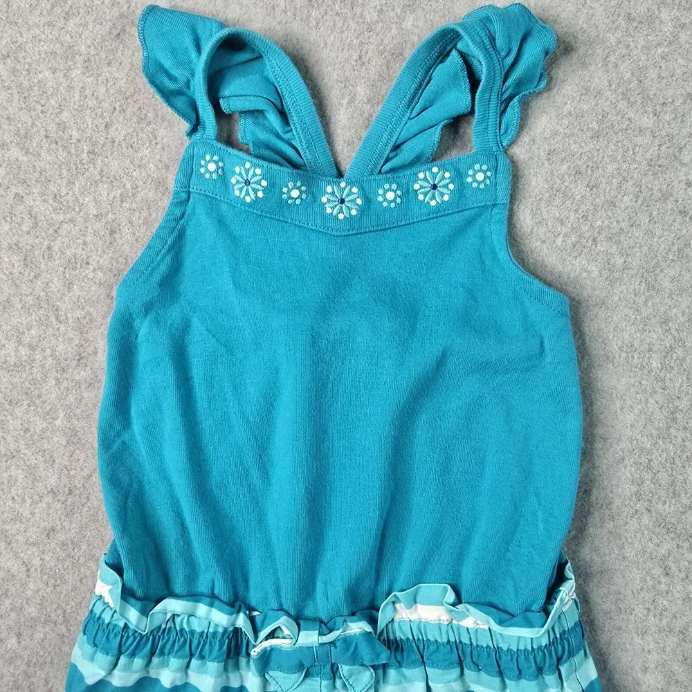 Gymboree‎ Romper Girls 6 Blue Striped Floral Ruffle Summer Coastal Beach